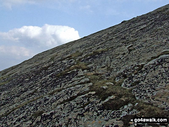 Walk c194 Scafell Pike from The Old Dungeon Ghyll, Great Langdale - On the Great Slab below Bow Fell (Bowfell)