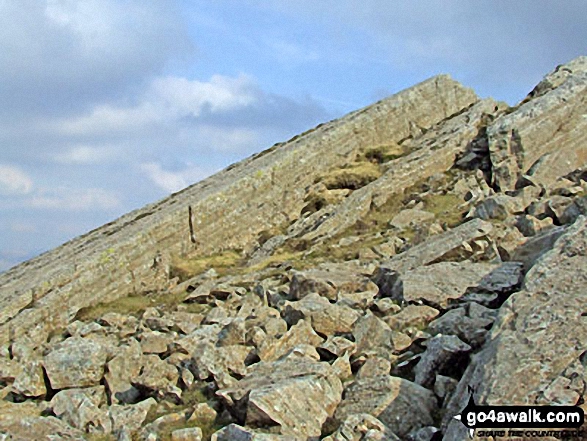 Walk c129 Crinkle Crags and Bow Fell from The Old Dungeon Ghyll, Great Langdale - Sunshine on the Great Slab below Bow Fell (Bowfell)