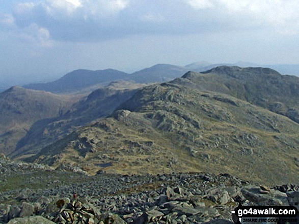 Walk c129 Crinkle Crags and Bow Fell from The Old Dungeon Ghyll, Great Langdale - Shelter Crags, Gunson Knott and Crinkle Crags from Bow Fell (Bowfell)