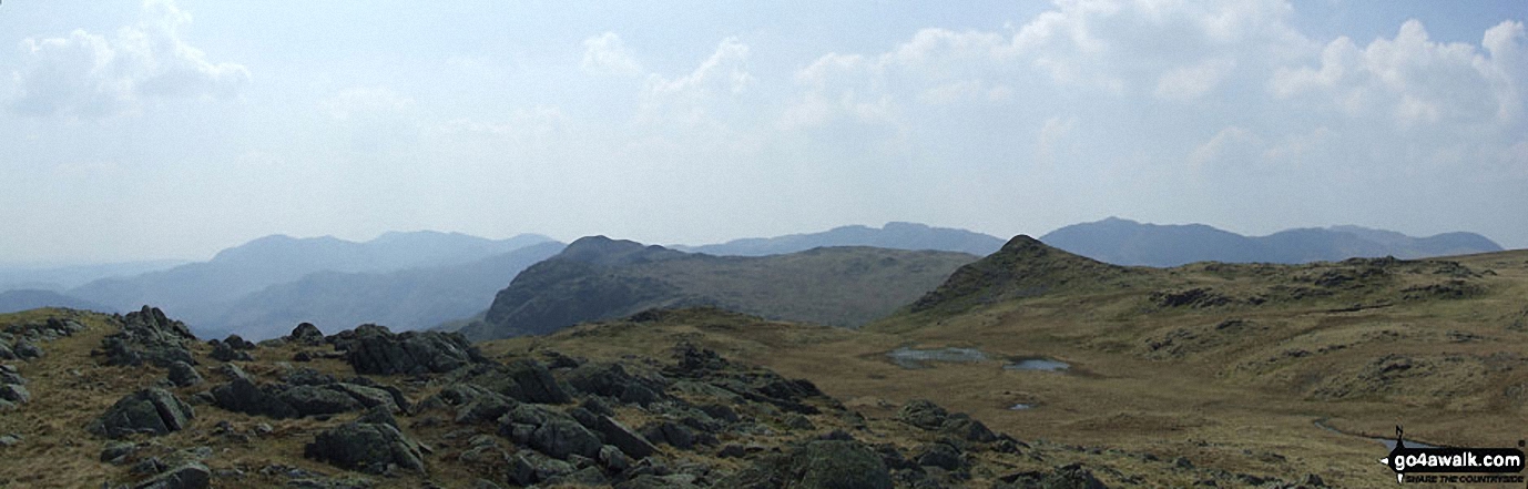 The view from Codadle Head featuring Pavey Ark (The Langdale Pikes) (centre left) and Sergeant Man (centre right)