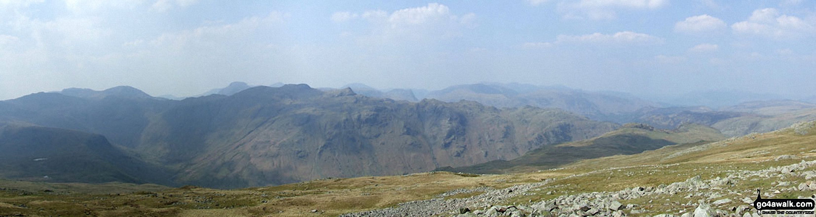 Walk c218 Ullscarf and High Raise from Thirlmere - *Scafell Pike (far left back) and The Borrowdale Fells featuring Allen Crags, High House Tarn Top, Red Beck Top, Looking Stead, Glaramara, Comb Head, Comb Door Top, Dovenest Top and Rosthwaite Fell (Bessyboot) from High Raise (Langdale)