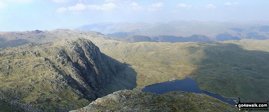 Walk c208 Harrison Stickle and High Raise from The New Dungeon Ghyll, Great Langdale - *Pavey Ark and Stickle Tarn with the Blea Ridge beyond from Harrison Stickle Summit (Langdale Pikes)