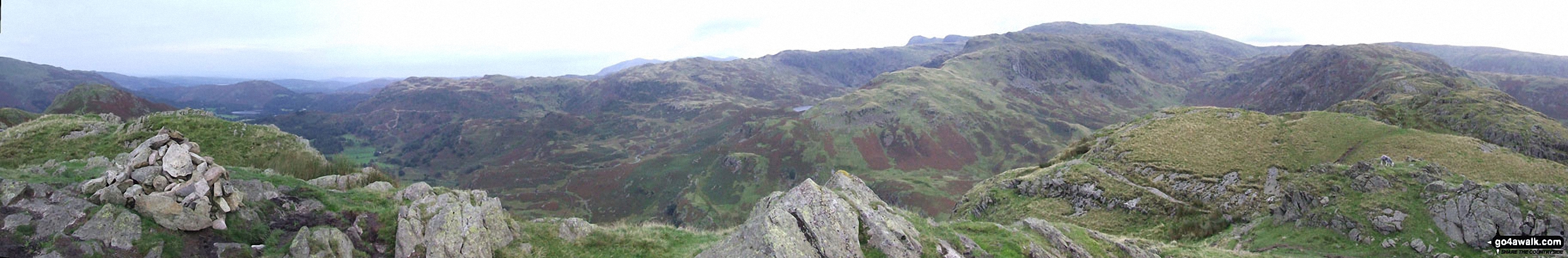 Walk c152 Calf Crag and Helm Crag from Grasmere - Grasmere, Silver How, Lang How, Blea Rigg, Easedale Tarn, The LAngdale Pikes, Codale Head, Gibson Knott and Calf Crag from Helm Crag summit cairn