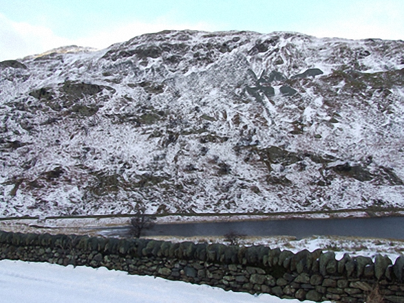 Dudderwick and Rough Crag (Riggindale) from Mardale Head car park in the snow