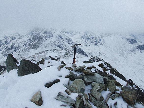 Walk c362 Branstree and High Street from Mardale Head - Rough Crag (Riggindale) summit in the snow