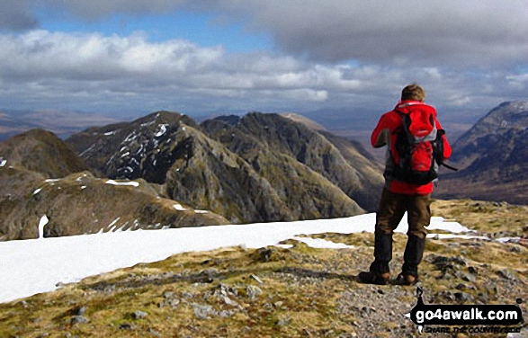 Walk h164 The Pap of Glencoe and Sgorr nam Fiannaidh from Glencoe Village - Simon Hoyle on Sgorr nam Fiannaidh (Aonach Eagach) looking along the Aonach Eagach ridge