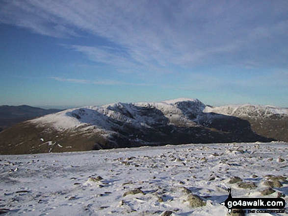 Walk c389 Great Rigg, Fairfield and Hart Crag from Ambleside - Snow on Helvellyn from Fairfield