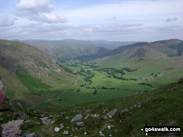 Walk c425 The Oxendale Fells from The Old Dungeon Ghyll, Great Langdale - Mickleden and Great Langdale from Bow Fell (Bowfell)