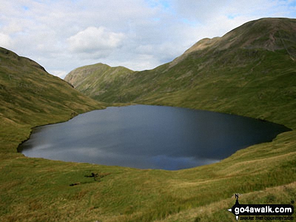 Walk c358 Seat Sandal, Fairfield and Heron Pike from Grasmere - Grisedale Tarn with St Sunday Crag (centre left) and Fairfield (right)