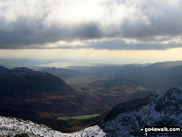 Walk c370 Scafell Pike from Seathwaite - Morecambe Bay from the summit of Scafell Pike