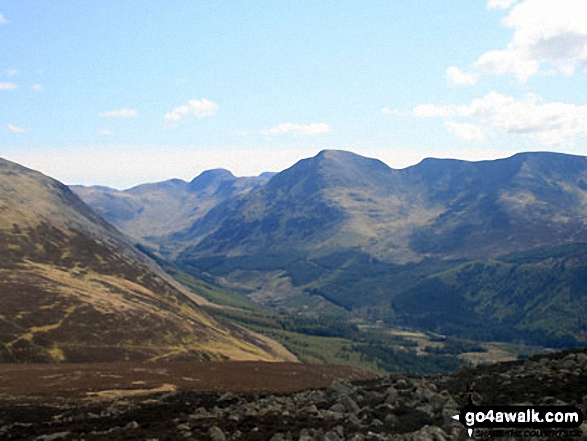 Walk c120 The Ennerdale Horseshoe - Great view of Brandreth, Green Gable, Great Gable (the rounded dome), Kirk Fell, Pillar (the highest point), Black Crag and Steeple  from Lingcomb Edge just below the summit of Red Pike (Buttermere)