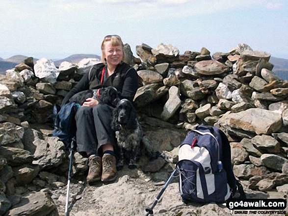 Walk c101 Pillar and Little Scoat Fell from Wasdale Head, Wast Water - Lesley, Millie and Monty on Robinson summit in May 2012