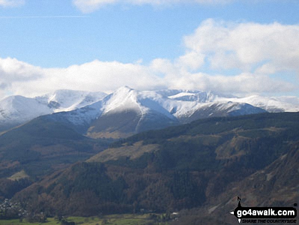 Walk c321 Skiddaw and Lonscale Fell from Millbeck, nr Keswick - Crag Hill (left), Grisedale Pike (centre), Hopegill Head and Ladyside Pike from Longside Edge