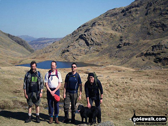 Walk c215 Scafell Pike from Seathwaite - Scafell re-visted. Me, my dog and my mates passing Styhead Tarn on the way up to Scafell Pike