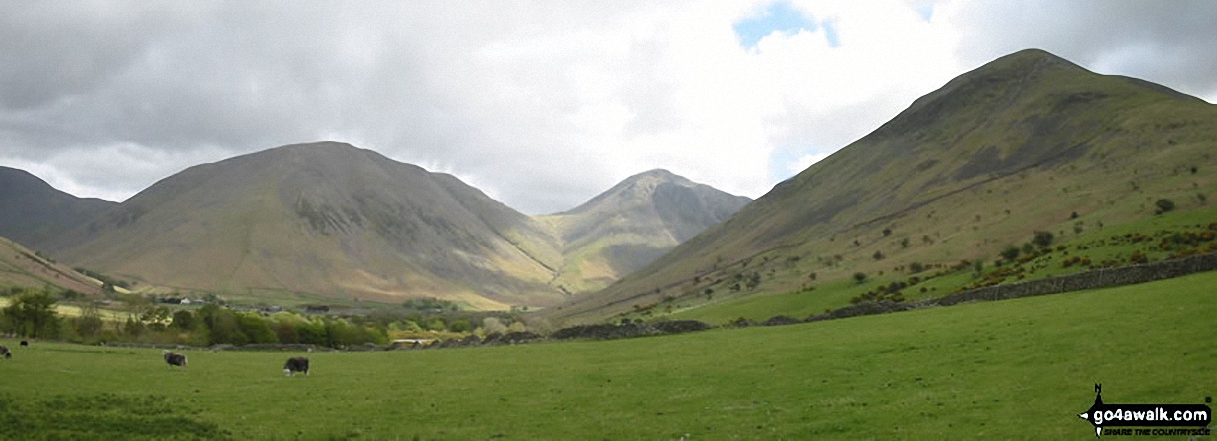 Walk c172 Scafell Pike via The Corridor Route from Wasdale Head, Wast Water - *Kirk Fell, Great Gable and Lingmell from Wasdale Head, Wast Water