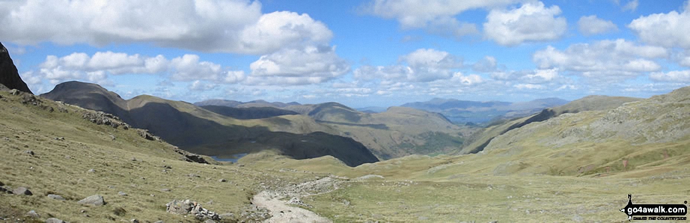 Walk c215 Scafell Pike from Seathwaite - *Great Gable (left) and Skiddaw (far distance) from Esk Hause