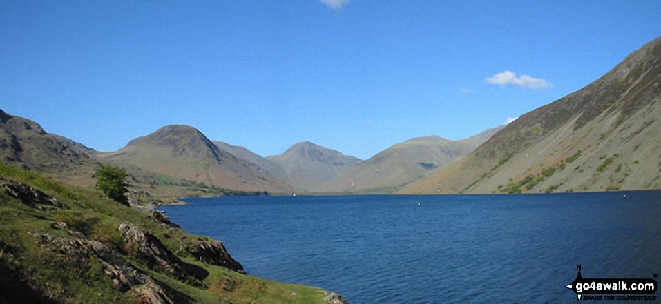 Walk c233 Sca Fell and Scafell Pike from Wasdale Head, Wast Water - *Kirk Fell (left), Great Gable (centre) Lingmell, Scafell Pike (partially hidden) and Illgill Head across Wast Water