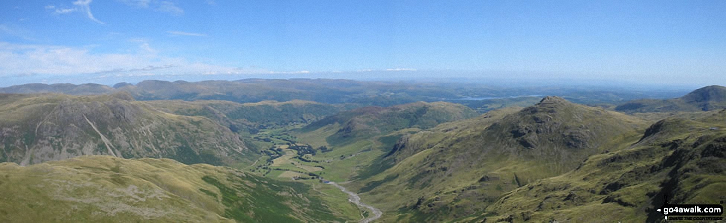 Walk c282 Wild Boar Fell from Cotegill Bridge - *The Langdale Valley with The Langdale Pikes (left) and Pike of Blisco (Pike o' Blisco) (right) from Crinkle Crags (South Top) 