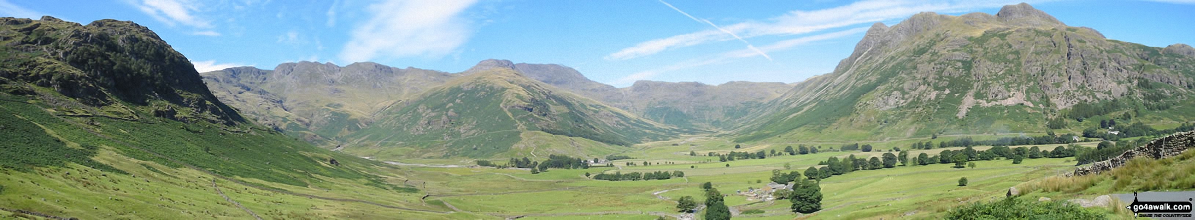 Walk c416 Scafell Pike from The Old Dungeon Ghyll, Great Langdale - *Crinkle Crags featuring Crinkle Crags (Long Top), Gunson Knott & Crinkle Crags (South Top) (left), Bow Fell (Bowfell) (centre) and The Langdale Pikes (right) from Great Langdale