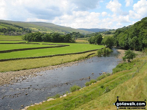 Walk ny248 Kisdon and Keld from Muker - The River Swale with Muker beyond