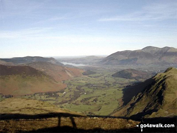 Walk c100 The Newlands Horseshoe from Hawes End - The Newlands Valley from High Spy with Bassenthwaite Lake in the distance and The Skiddaw Massif to the right