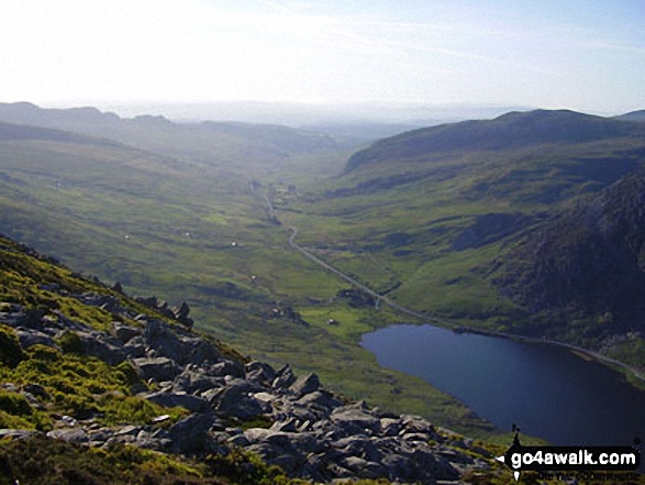 Walk cw129 The Welsh 3000's (Carneddau) from Glan Dena, Llyn Ogwen - Llyn Ogwen and Nant y Benglog from Pen yr Ole Wen