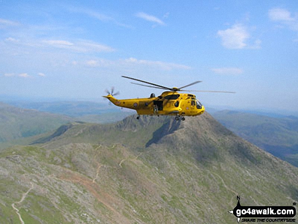 Walk gw117 Snowdon and Yr Aran via The Watkin Path from Bathania, Nantgwynant - A RAF Helicopter above Y Lliwedd and the Watkin Path from Mount Snowdon (Yr Wyddfa)