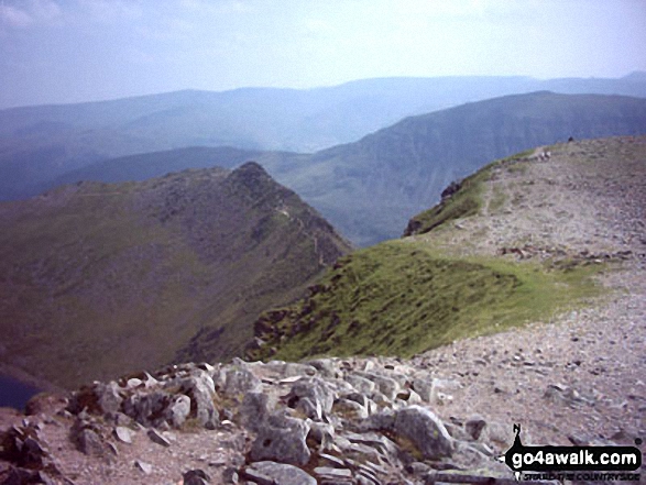 Walk c124 Helvellyn Ridge from Thirlmere - Striding Edge from the Helvellyn summit ridge