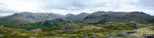 *Northernly Panorama from the summit of Hard Knott featuring Sca Fell, Scafell Pike, Esk Pike, Bow Fell (Bowfell), Gunson Knott, Crinkle Crags (Long Top) and Crinkle Crags (South Top)