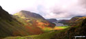 The flank of Hay Stacks (Haystacks), High Crag and High Stile (left), Mellbreak, Buttermere and Crummock Water (centre) with Grasmoor and High Snockrigg (right) from Fleetwith Pike