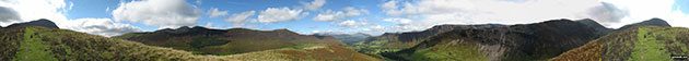 Robinson, Crag Hill (Eel Crag), Sail, Causey Pike, Rowling End, The Skiddaw Masiff, Keswick, Cat Bells (Catbells) and High Crags from Blea Crags