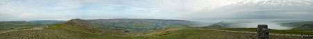 The Great Ridge - Lord's Seat (Rushup Edge), Rushup Edge, Kinder Scout, The Vale of Edale, Edale, Hollins Cross, Back Tor (Hollins Cross), Lose Hill (Ward's Piece), Hope and Castleton under the mist from Mam Tor