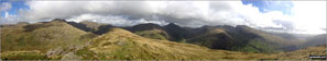 Haycock, Little Scoat Fell, Red Pike (Wasdale), Pillar, Top of Stirrup Crag, Kirk Fell, Great Gable, Great End, Lingmell, Scafell Pike, Sca Fell, Slightside, Harter Fell (Eskdale) and Burnmoor Tarn from the summit of Yewbarrow