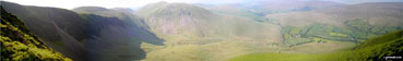 Cautley Crag, Cautley Spout, Yarlside, Cautley Holme Beck, and Cross Keys from Great Dummacks