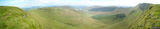 Cadair Berwyn (North Top), Tomle, Foel Wen, Foel Wen (South Top), Mynydd Tarw, Cwm Maen Gwynedd, Tyn-y-ffridd, Mynydd Mawr, Godor, Godor (West Top) and Moel yr Ewig from Cadair Berwyn