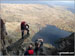 My son Stuart and friends on Jack's Rake, Pavey Ark with Stickle Tarn far below