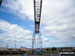 Looking up at the Transporter Bridge across the River Usk (Afon Wsyg) in Newport