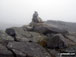 Foel Penolau summit cairn in mist