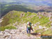 Carole approaching the final scramble up to the summit of Cnicht