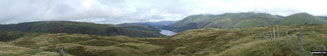 The Wythburn Fells (left) Thirlmere, Helvellyn (in mist) and Seat Sandal (right) from Steel Fell (Dead Pike)