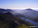 Crib Goch, The PYG Track (centre), The Miners' Track (lower right) and Llyn Llydaw from Bwlch Glas